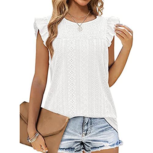 Damen T-Shirt Rüschen Ärmel Oberteil ausgehöhlt Tunika Bluse Tops Lässiger Sommer Shirts (XXL) von Estink