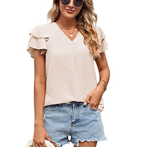 Damen Tops Elegant Kurzarm Rüschen Ärmel Tunika Tops Sommer T-Shirt Bluse Oberteile (M) von Estink