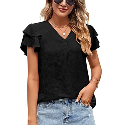 Damen Tops Elegant Kurzarm Rüschen Ärmel Tunika Tops Sommer T-Shirt Bluse Oberteile (XL) von Estink