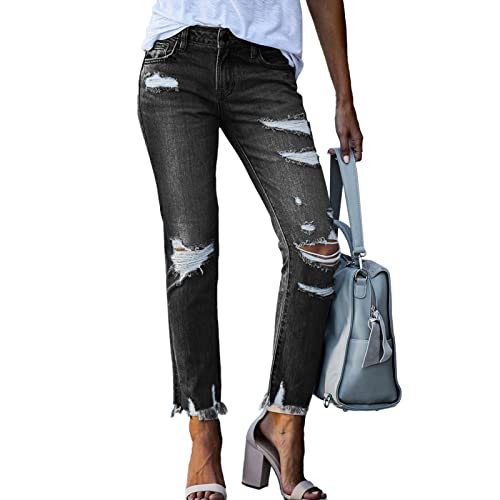 Elastische Skinny-Jeanshose für Damen Im Distressed-Look. Distressed-Jeans mit Rohem Saum und Rissen. Dehnbare Denim-Hose (2XL) von Estink