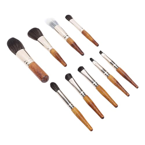 Estink 9 PCs Make -up -Pinsel Set Tragbare Pulverkontur Blush Mischung Lidschatten Eyeliner Augenbrauenpinsel für Reise (Holzfarbe) von Estink