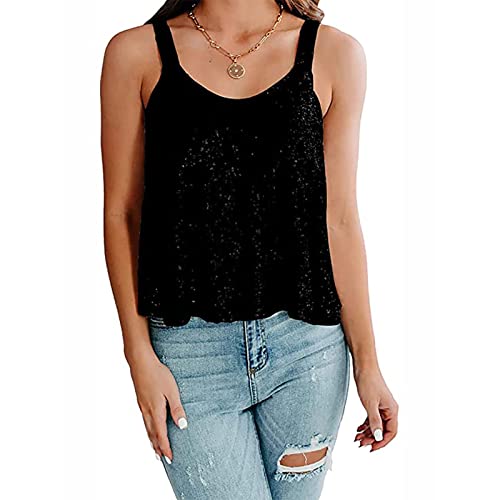 Estink Ärmelloses, Glitzerndes Pailletten-Oberteil für Damen, Trägershirt, Club-Party, Glitzerndes Disco-Glitzer-Cami-Top (XXL) von Estink