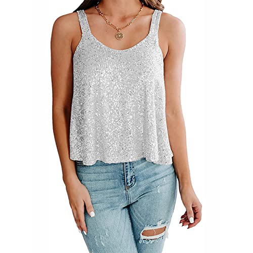 Estink Ärmelloses, Glitzerndes Pailletten-Oberteil für Damen, Trägershirt, Club-Party, Glitzerndes Disco-Glitzer-Cami-Top (XXL) von Estink