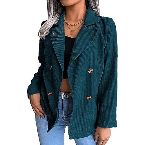 Estink Damen-Blazer aus Cord, Lässig, V-Ausschnitt, Lange Ärmel, Vorne Offen, Revers, Zweireihig, Arbeits- und Bürojacke (2XL) von Estink