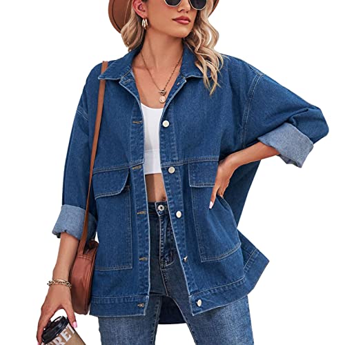 Estink Damen-Jeansjacke mit Knöpfen, Boyfriend, übergroße Taschen, Denim-Jeansjacke (M) von Estink