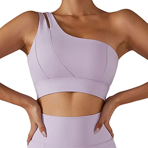 Estink Damen One Shoulder Sport BH Frauen Sport Yoga Unterwäsche Nahtlose Bralette Gepolsterter Bequemer Bra Stretch(S-Violett) von Estink