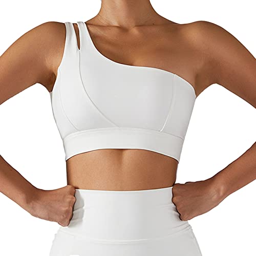 Estink Damen One Shoulder Sport BH Frauen Sport Yoga Unterwäsche Nahtlose Bralette Gepolsterter Bequemer Bra Stretch(S-Weiß) von Estink