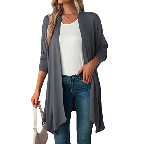 Estink Damen Soft Long Cardigan Langarm Open Front Unregelmäßiger Saum Mäntel Oberbekleidung für Herbst Winter(XL-Dunkelgrau) von Estink