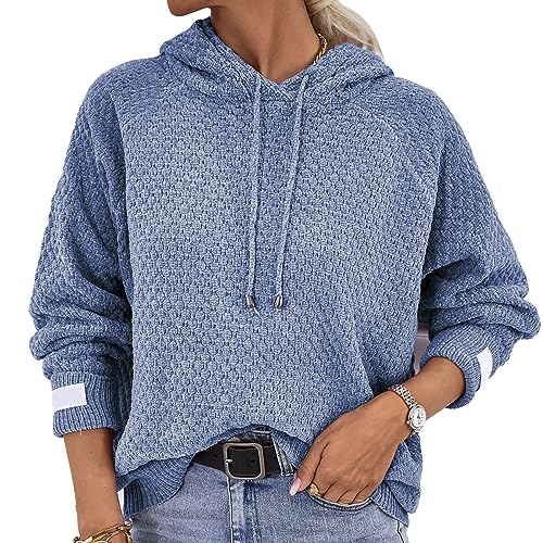 Estink Damen-Sweatshirt mit Kordelzug, Langen Ärmeln und Kapuze, Reine Farbe, Pullover, Strick-Hoodies, Tops (L) von Estink