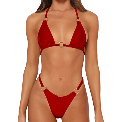 Estink Frauen O String Bikini Sexy Tanga Spaghettiträger Zweiteiliger Badeanzug (L) von Estink