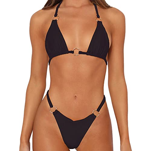 Estink Frauen O String Bikini Sexy Tanga Spaghettiträger Zweiteiliger Badeanzug (L) von Estink