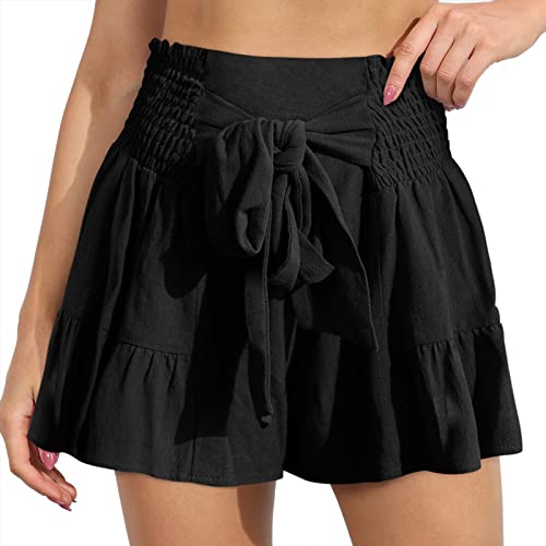 Estink Lässige Damen-Shorts, Sommer, Hohe Taille, Gürtel, Rüschen, Weites Bein, Kurze Hose, Reine Farbe, Bequem (L) von Estink