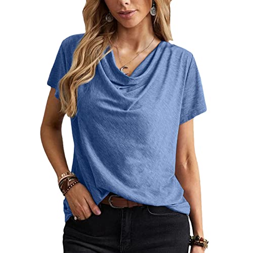 Kurzärmliges T-Shirt mit Wasserfallausschnitt für Damen, Reine Farbe, Lässig, Lockerer Pullover, T-Shirt (M) von Estink