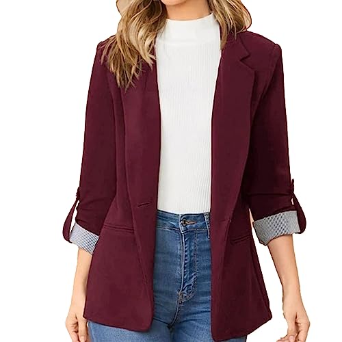 Lässiger Damen-Blazer, 3/4-Ärmel, Revers, Knopf, Schmaler Jackenblazer, Elegant für Arbeit, Büro, Reine Farbe (L) von Estink