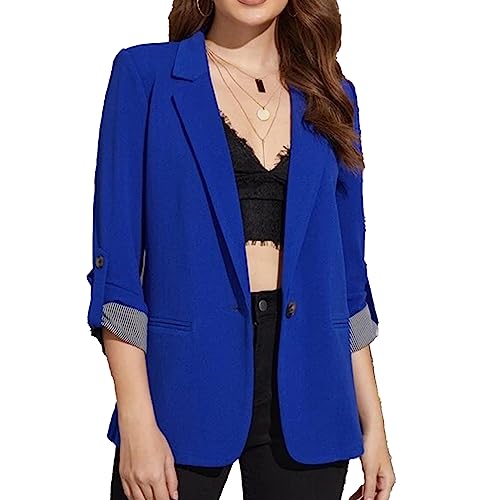 Lässiger Damen-Blazer, 3/4-Ärmel, Revers, Knopf, Schmaler Jackenblazer, Elegant für Arbeit, Büro, Reine Farbe (S) von Estink