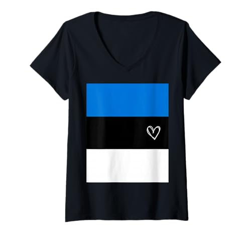 Damen Estland-Flagge, Estnisches Herz, stolz, Nationalfeiertag T-Shirt mit V-Ausschnitt Damen Estland-Flagge, Estnisches Herz, stolz, Nationalfeiertag T-Shirt mit V-Ausschnitt von Estonia Flag Estonian National Day Gifts Idea