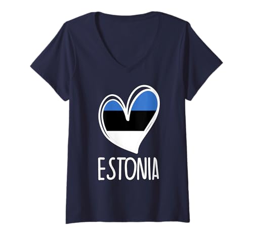 Damen Patriotische Estland-Flagge mit niedlichem Herz, für Jungen und Kinder T-Shirt mit V-Ausschnitt Damen Patriotische Estland-Flagge mit niedlichem Herz, für Jungen und Kinder T-Shirt mit V-Ausschnitt von Estonian Estonia Flag Designs