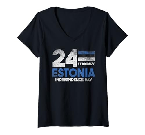 Damen Patriotische Estland-Unabhängigkeitstag Estnische Flagge T-Shirt mit V-Ausschnitt von Estonian Estonia Flag Designs