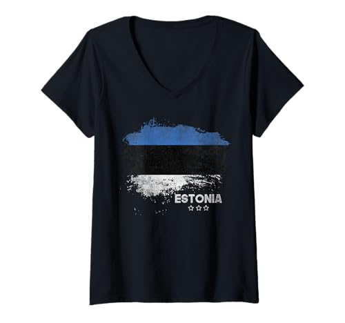 Damen Patriotische Estland-Vintage-Flagge T-Shirt mit V-Ausschnitt Damen Patriotische Estland-Vintage-Flagge T-Shirt mit V-Ausschnitt von Estonian Estonia Flag Designs