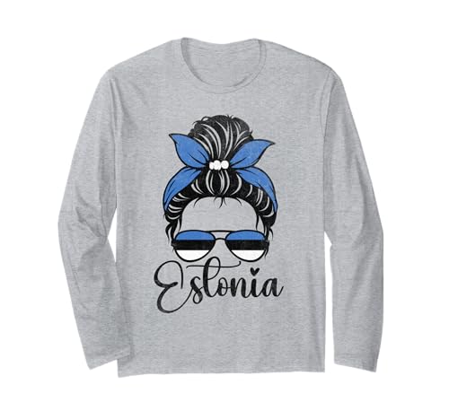 Patriotische Estland Messy Bun Estnische Flagge Mädchen Kinder Langarmshirt von Estonian Estonia Flag Designs