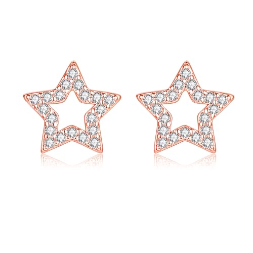 Estrellique Klein Zirkonia Stecker Silber Ohrringe, 925 Sterling Silber Ohrstecker, Hohl Stern Ohrstecker für Damen Mädchen, Hypoallergen Knorpel Schlafen Ohrstecker, 8mm Rosegold Ohrstecker Geschenk Estrellique Klein Zirkonia Stecker Silber Ohrringe, 925 Sterling Silber Ohrstecker, Hohl Stern Ohrstecker für Damen Mädchen, Hypoallergen Knorpel Schlafen Ohrstecker, 8mm Rosegold Ohrstecker Geschenk von Estrellique