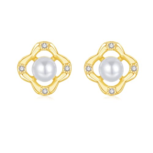 Estrellique Silber Ohrstecker für Damen Mädchen, Gold Klein Unregelmäßige Quadrat Perlen Ohrstecker, 925 Sterling Silber Ohrringe mit Cubic Zirkonia, Hypoallergen Knorpel Einfache Ohrschmuck Geschenke von Estrellique