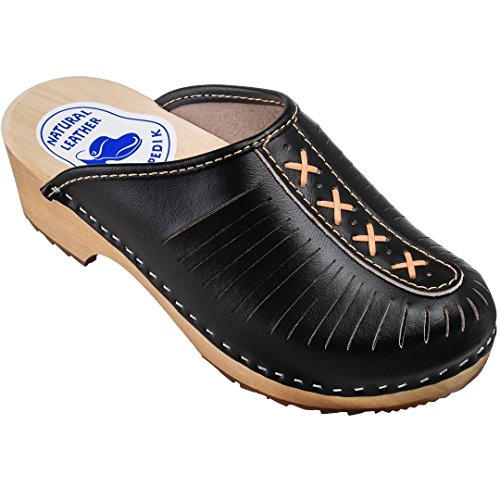 ESTRO Damen Clogs Leder Schuhe aus Holz CDL01 (41, Onyx) von ESTRO