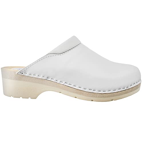 ESTRO Damen Clogs Leder Schuhe aus Holz CDL02 (36, Weiß 1) von ESTRO