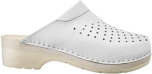 ESTRO Damen Clogs Leder Schuhe aus Holz CDL02 (40, Weiß 2) von ESTRO