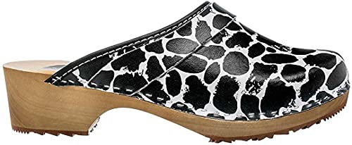 ESTRO Clogs Damen Holz Leder - Holzclogs Damen Clogs Leder Holzschuhe mit rutschfest Sohle CDL01 (CDL06 Weiß/Schwarz, 39) von ESTRO