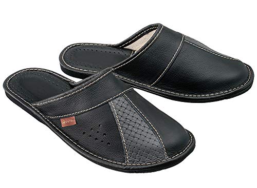 ESTRO Hausschuhe Herren Leder Herrenhausschuhe - Hausschuh Männer Pantoffel Pantoffeln Pantoletten Slipper Mann M44 (Grau, 42) von ESTRO