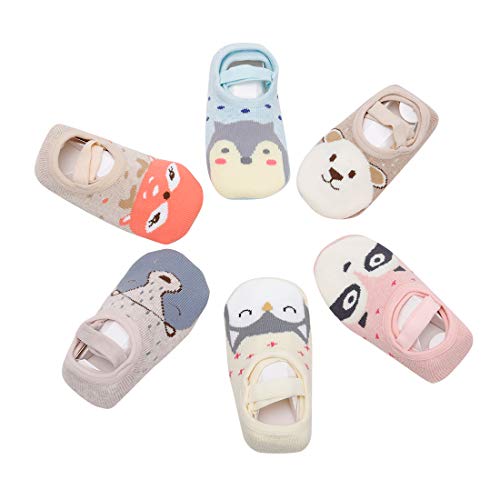 Estwell 6 Paar Baby Socken Antirutsch Baumwolle Dick Warm Babysöckchen Kindersocken Stopper Socken Süßes Tier Rutschfeste Socken für Baby Jungen Mädchen von Estwell