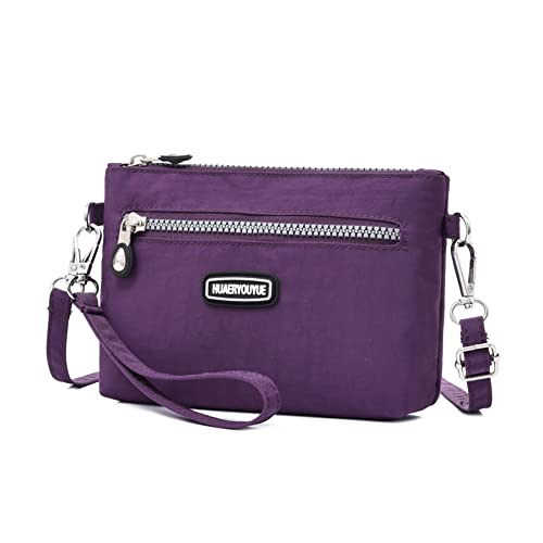 Estwell Handy Umhängetasche Damen Kleine Handytasche Wasserdicht Nylon Handy Schultertasche Handtasche Mini Umhängetasche Crossbody Bag mit 3 Taschen, Lila von Estwell