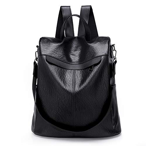 Estwell Rucksack Damen Anti Diebstahl Wasserdicht PU Leder Schultertasche Handtasche Mädchen Mode Schultasche Schulrucksack Reise Tagesrucksack, Schwarz von Estwell