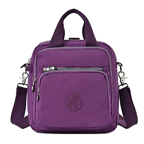 Estwell Schultertasche Damen Wasserdicht Nylon Kleiner Rucksack Mode Handtasche Mädchen Schulrucksäcke Multifunktion Umhängetasche für Reise Schule Einkauf, Lila von Estwell