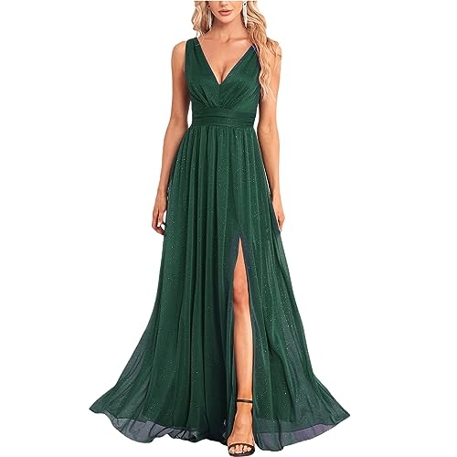 EsukAr Frauen Formale Abendkleid, Geraffte Prom Partei Ballkleid Maxi-Kleider,Grün,M von EsukAr