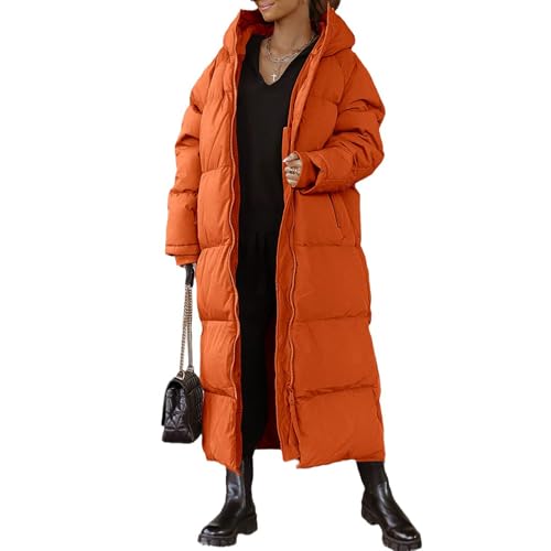 EsukAr Langer Steppmantel Für Frauen Kapuzenpulli-Jacke Mit Langen Ärmeln Wattierter Mantel Winter-Oberbekleidung,Orange,XXL von EsukAr