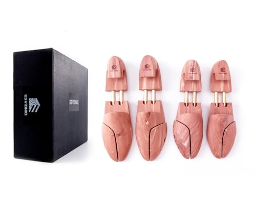 Esvioniq Herren Zedernholz Schuhspanner,Rote Zedernholz Schuhdehner mit Doppelschläuchen,verstellbare Holz Schuhspanner für Männer (2 Paar, 44-45) von Esvioniq