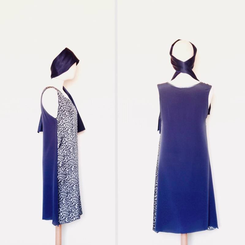 Kobaltblaues Kleid, Leopardenmuster-Kleid, Seidenkleid, Slip-Kleid, Etuikleid, Seiden-Cocktailkleid, Trapezkleid, Elegantes Midikleid von EtaBetaFashion