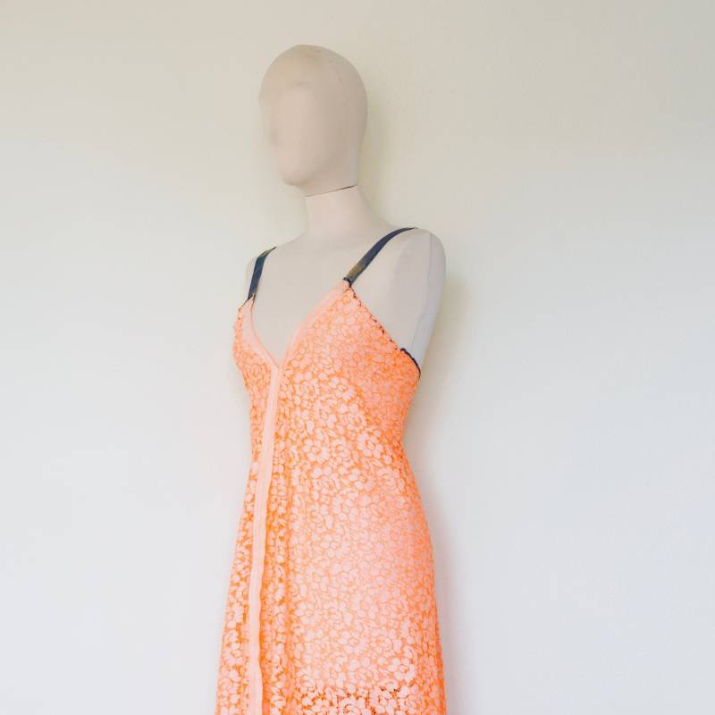 Orangefarbenes Baumwollkleid, Besticktes Kleid, Schieres Langes Rückenfreies Kleid Mit Tiefem Rücken, Cocktailkleid, Slip-Kleid, Baumwoll-Maxi von EtaBetaFashion