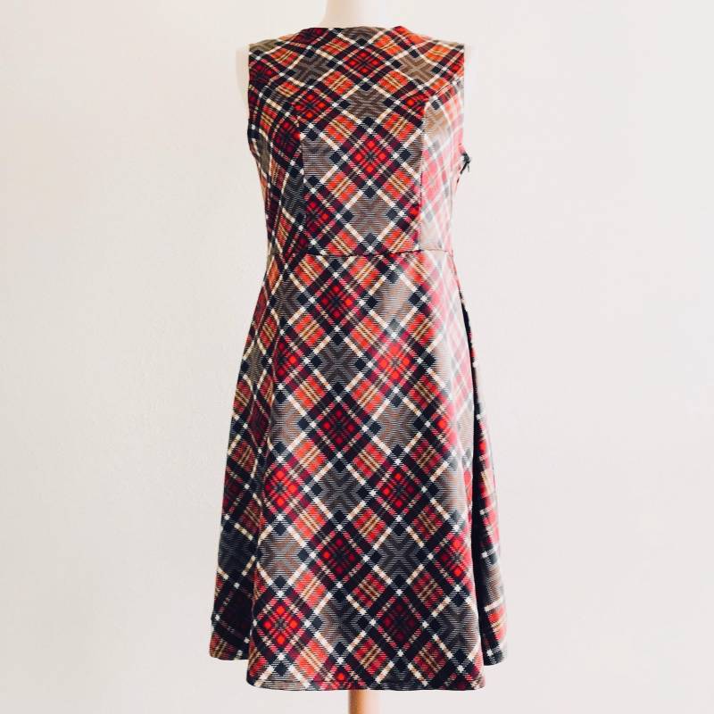 Rot-Schwarzes Kleid, Seidenkleid, Kariertes Rotes Rauten-Kleid, 1970Er Fit-And-Flare-Kleid, Slip-Kleid, Elegantes Kleid von EtaBetaFashion