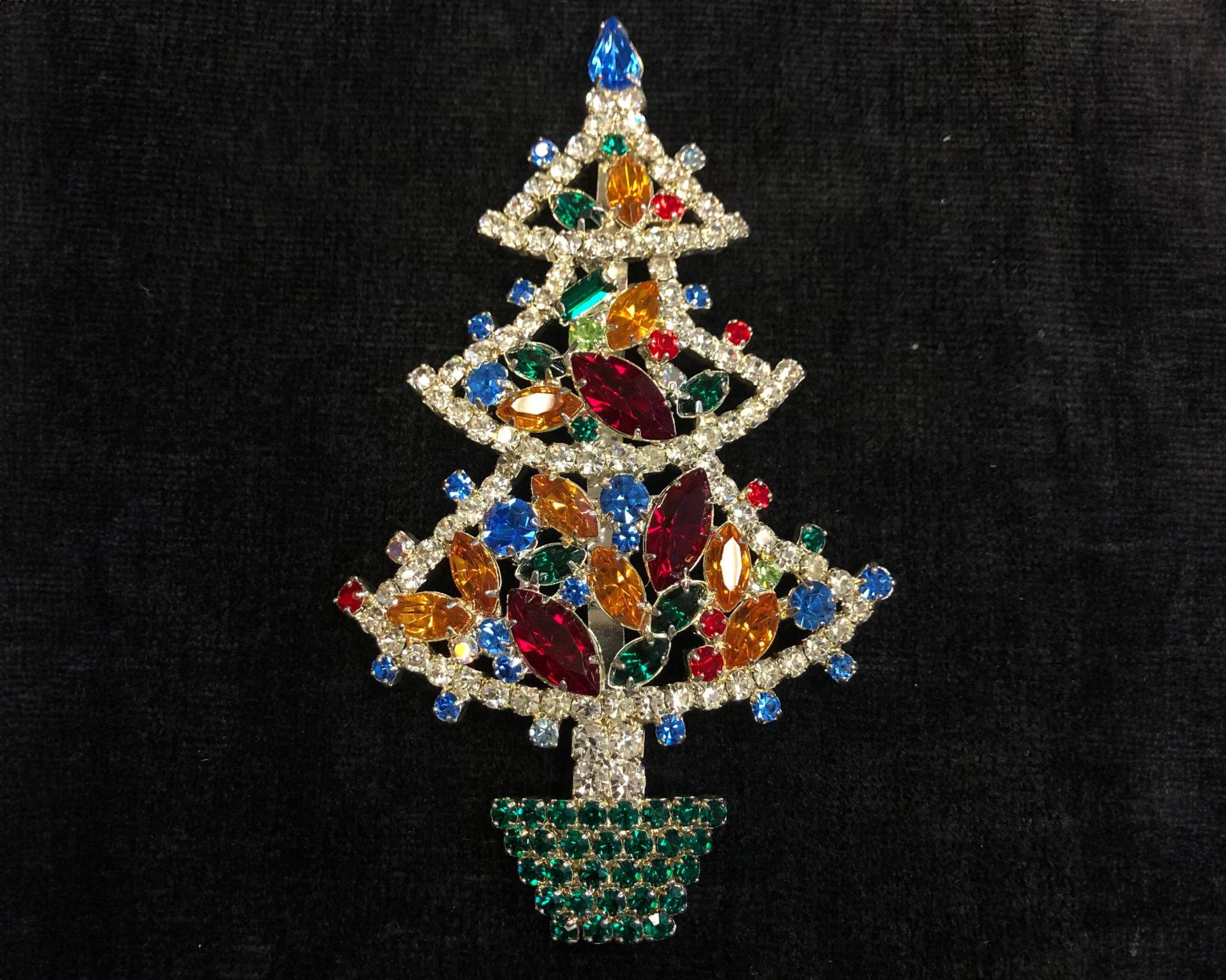 Chrystal Christmas Tree Pin/Brosche, Groß, Bunt Und Vintage von Etcetera4You