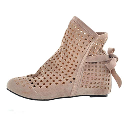 Etebella Ankle Boots Damen Flach Sommer Stiefeletten mit Schnürung und Absatz Cut Out Sandalen Gladiator Römersandalen Schuhe(Beige,40) von Etebella