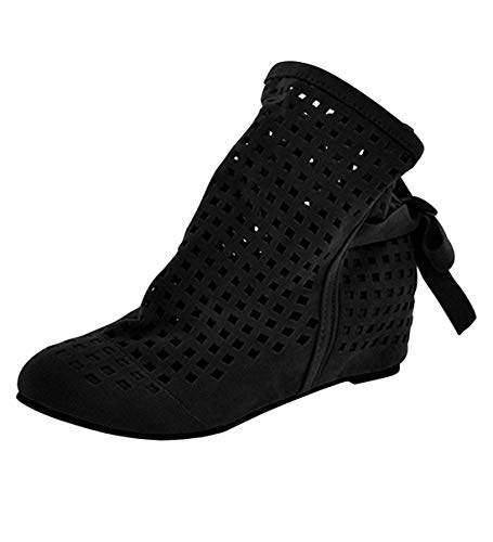 Etebella Ankle Boots Damen Flach Sommer Stiefeletten mit Schnürung und Absatz Cut Out Sandalen Gladiator Römersandalen Schuhe(Schwarz,37) von Etebella