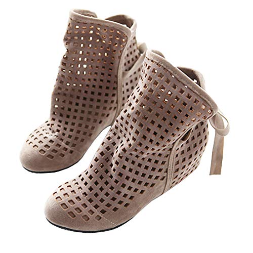 Etebella Damen Ankle Boots Flache Sommer Stiefeletten mit Schnürung und Absatz Sandalen Gladiator Römersandalen Schuhe (Beige, Numeric_39) von Etebella