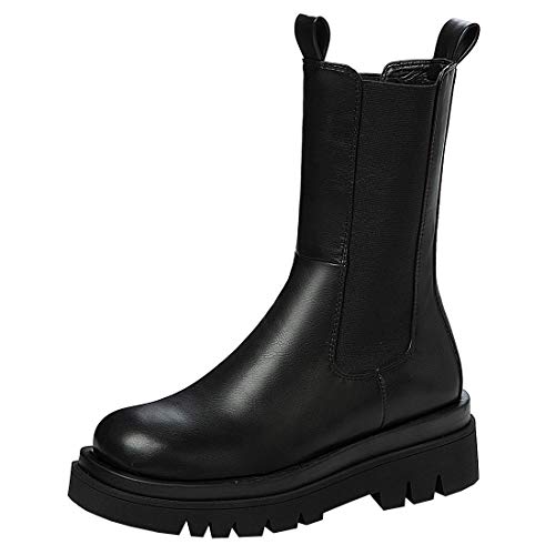 Etebella Damen Flache Blockabsatz Chelsea Boots Plateau Stiefeletten Slip On Klassisch Komfortable Herbst Winter Schuhe(Schwarz,39) von Etebella
