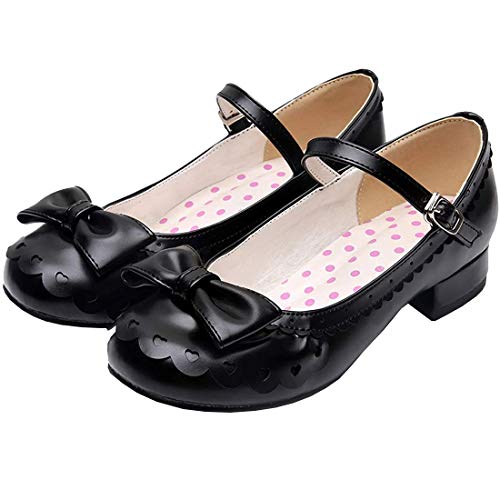 Etebella Damen Flache Runde Zehen Mary Jane Halbschuhe Sweet Bogen Buckle Strap Retro Vintage Schuhe (Schwarz,37) von Etebella