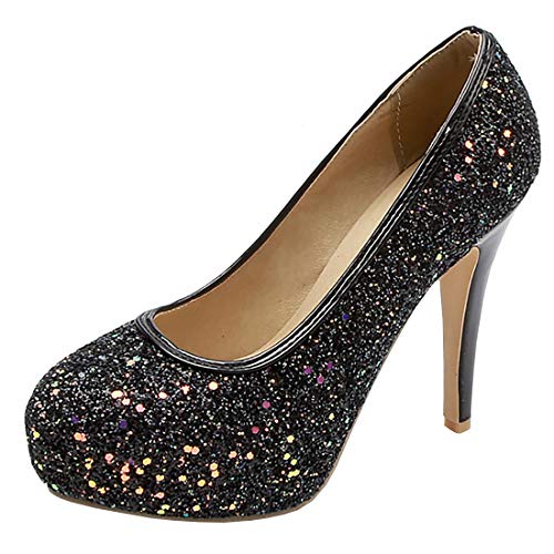 Etebella Damen Glitzer High Heels Plateau Pumps mit Stiletto und Pailletten Sexy Hochzeit Schuhe(Schwarz,40) von Etebella