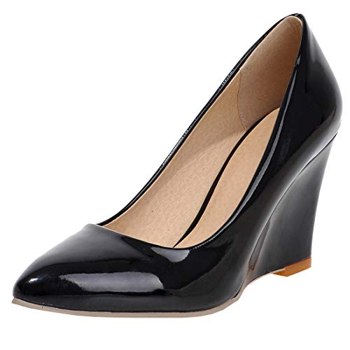 Etebella Damen Keilabsatz High Heels Geschlossen Pumps mit Spitze Slip On Wedges Klassische Büro Arbeit Schuhe (Schwarz,37) von Etebella