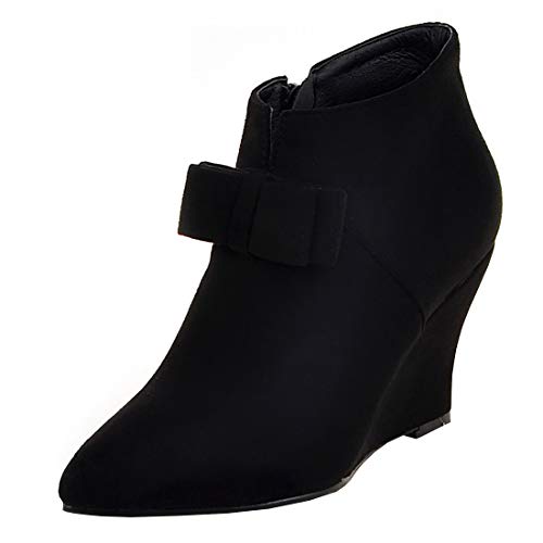 Etebella Damen Keilabsatz High Heels Stiefeletten mit Schleife Spitze Ankle Boots Elegante Wedges Boots Schuhe(Schwarz,39) von Etebella